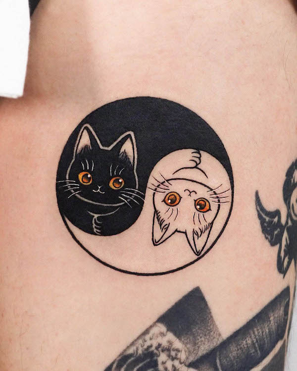 Cute yin yang cat tattoo by @loveyoon.too