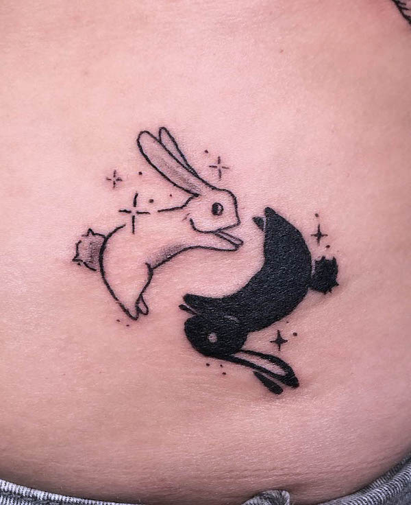 Cute yin yang rabbit tattoo by @zgeeytattoos