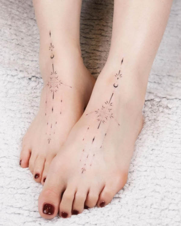 Dainty ornaments foot tattoos by @orma_tattoo