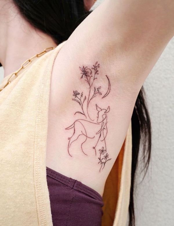 Deer armpit tattoo by @tattooist_solar