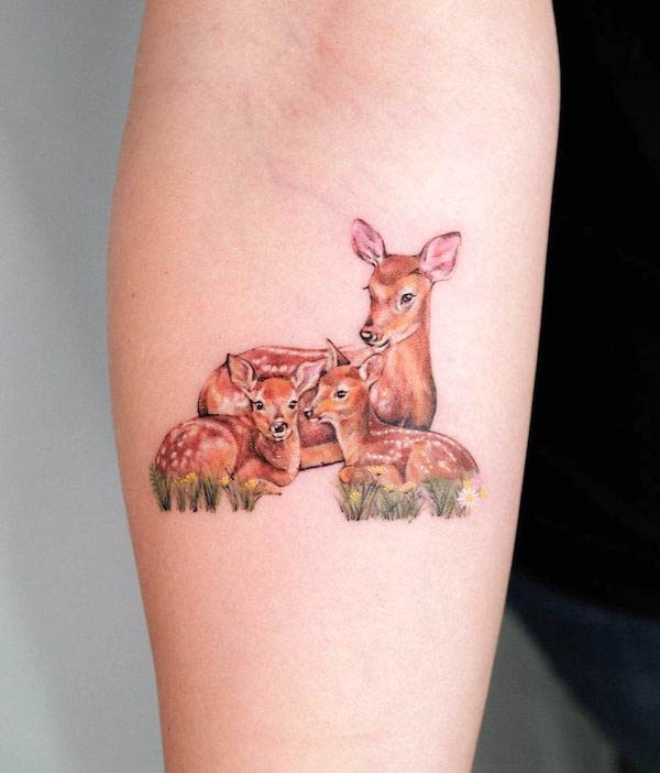 Deer family tattoo by @guseul_tattoo