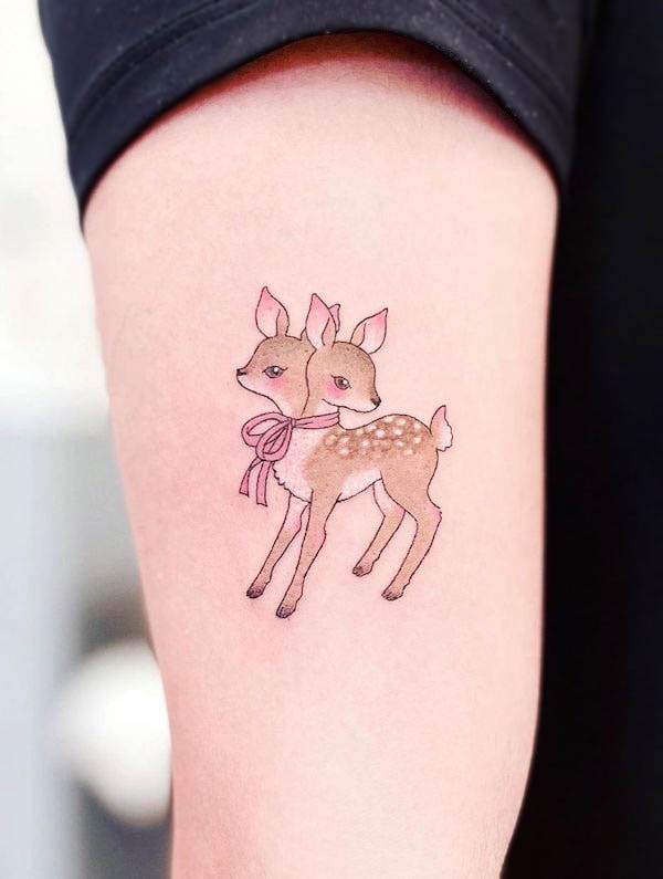 Double-head deer tattoo by @tattooist_yeonnie