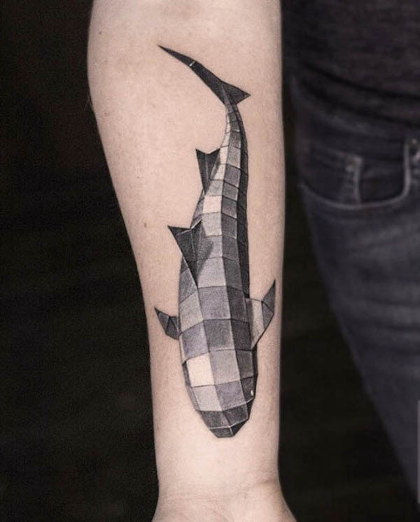 Faceted shark tattoo by @tattooful