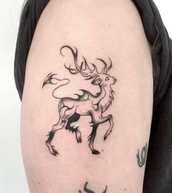 Monstrous deer tattoo by @carolineraer