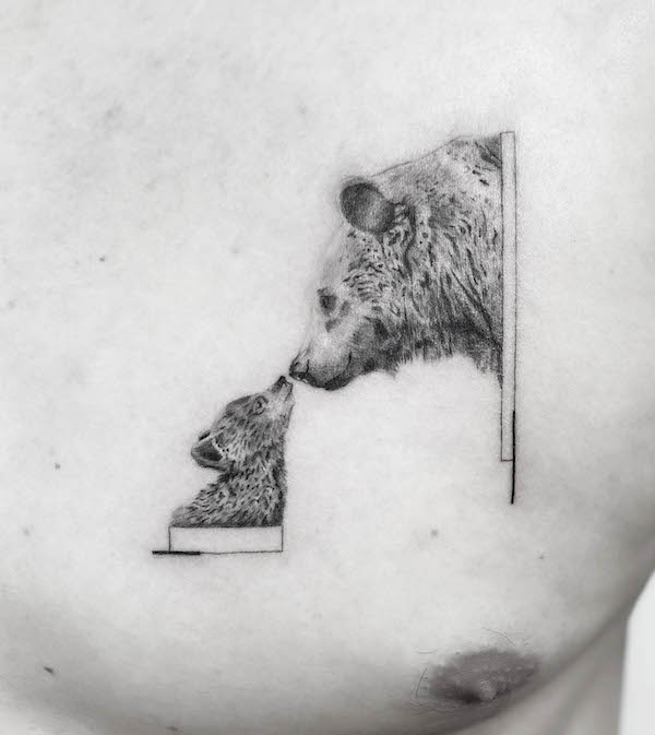 Father-son bear tattoo by @torocsik_daniel