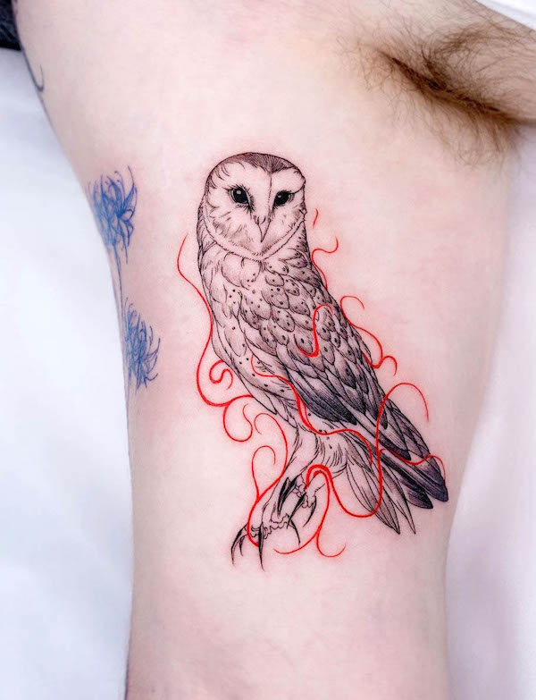 Fire owl tattoo by @bium_tattoo