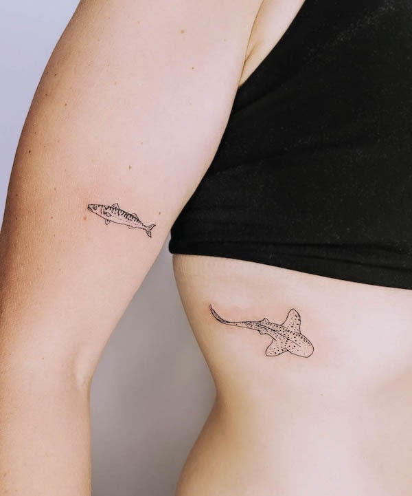 Fish and shark tattoo by @ediebea