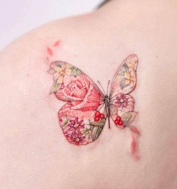 Floral pattern butterfly by @vandal_tattoo