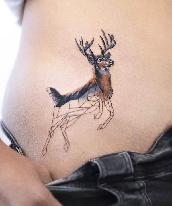 Form-shifting deer tattoo by @rey.jasper