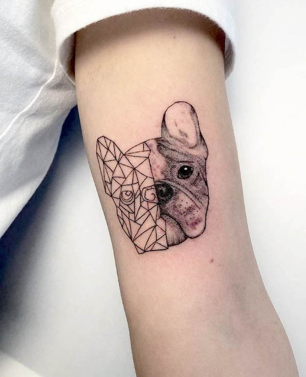 Geometric French bulldog tattoo by @ninitattoo_mariborink