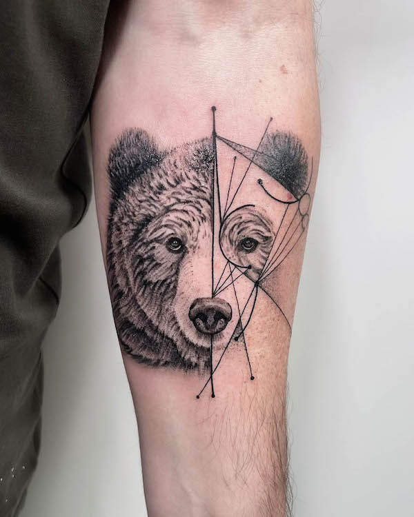 Geometric bear tattoo by @efiartist