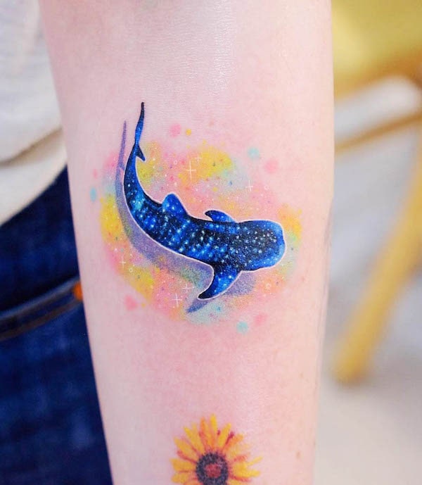 Glowing whale shark tattoo by @youre.so_.into_.pastel