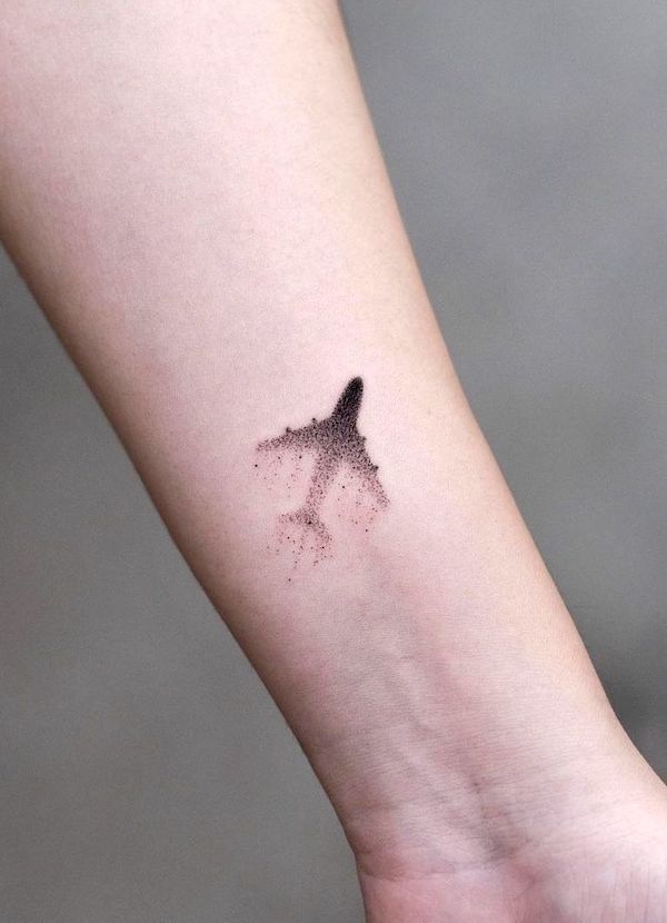 Gradient airplane tattoo by @newtattoo_gogo