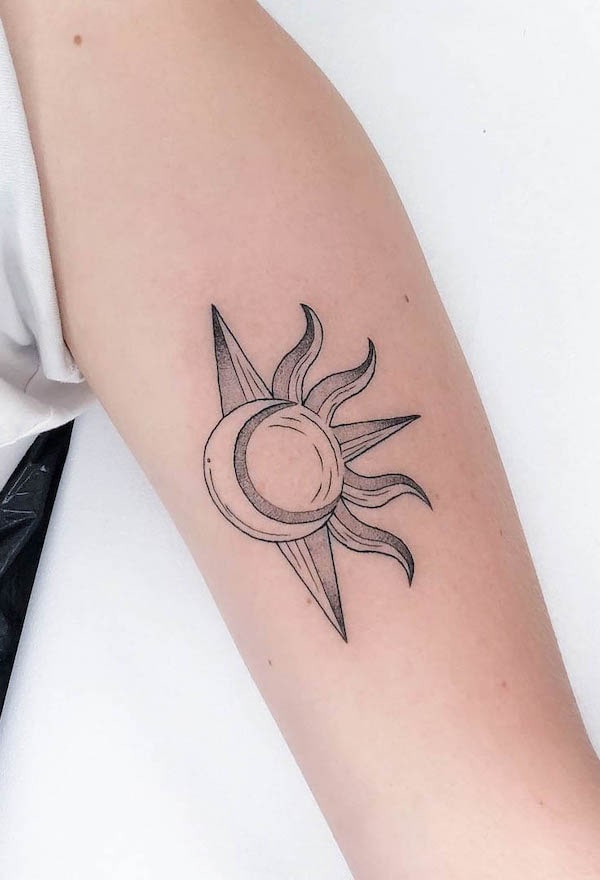 Half sun and moon tattoo by @leroygiesbers