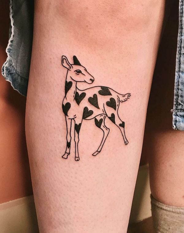 Heart patterned deer tattoo by @byyclouds