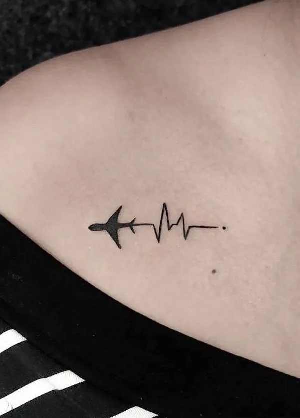 Heartbeat and airplane tattoo by @angelsinktattoos.surat