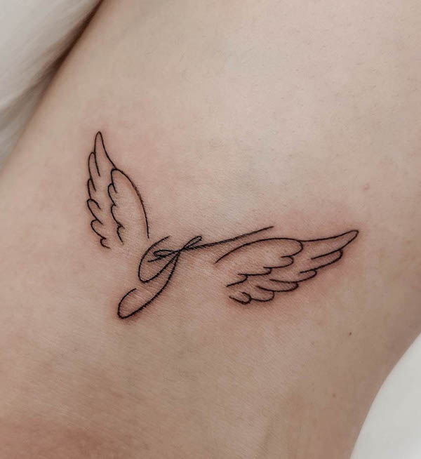 Initial memorial angel wing tattoo by @browworks