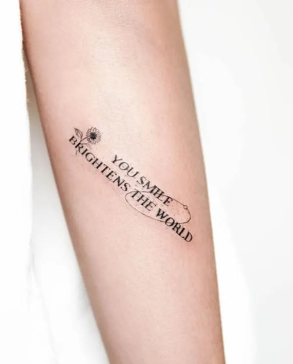 Inspiring quote forearm tattoo by @yarktattoo