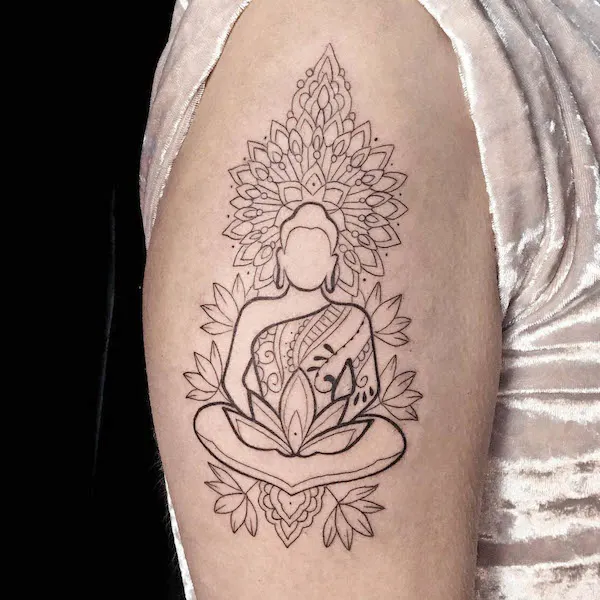 Intricate Buddha and mandala yoga tattoo by @kttattoo