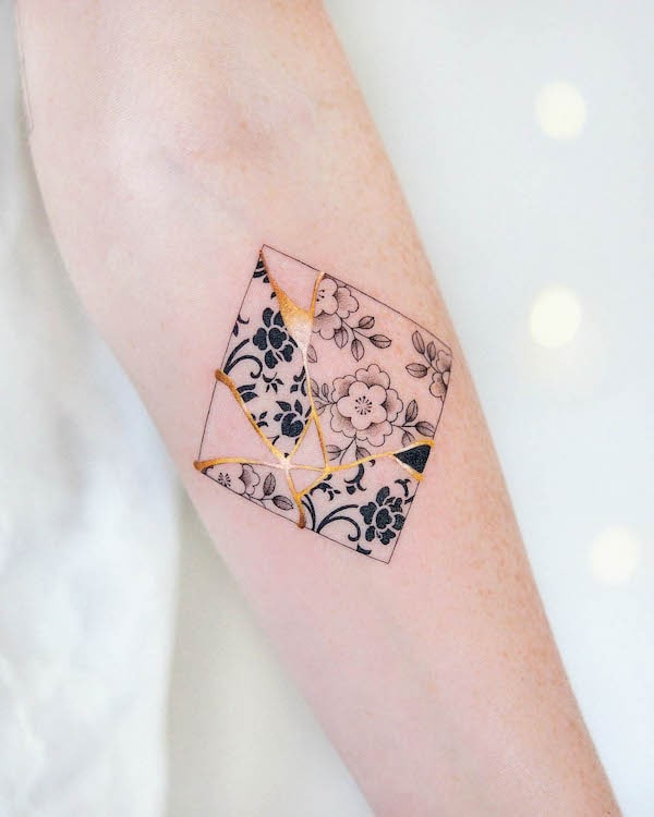 Kintsugi tile tattoo by @adelaide.tattooing