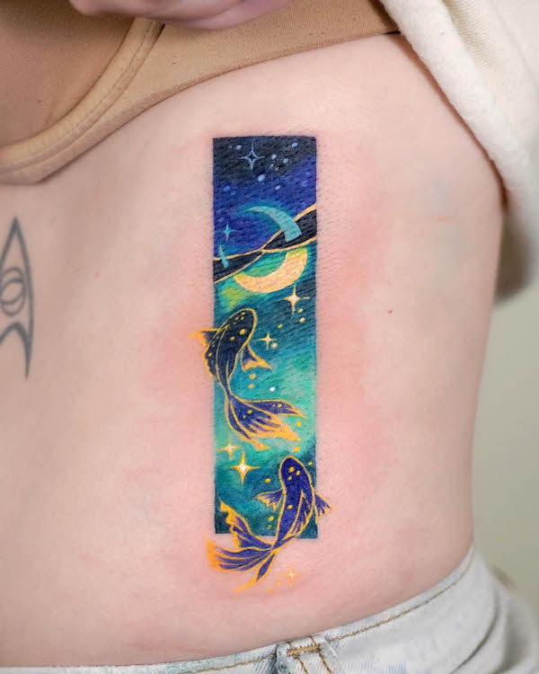 Koi fish and starry night tattoo by @tattooist_sigak