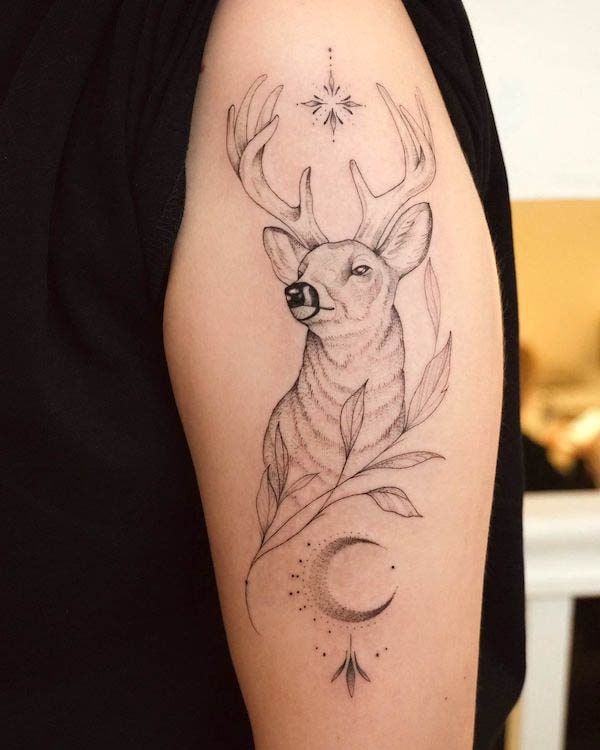 Majestic deer sleeve tattoo by @lucascardua