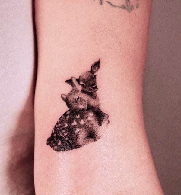 Mama and baby deer tattoo by @so.sid.today