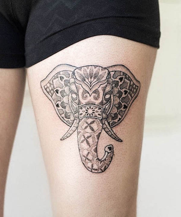 Mandala elephant tattoo by @kyleshritattoo