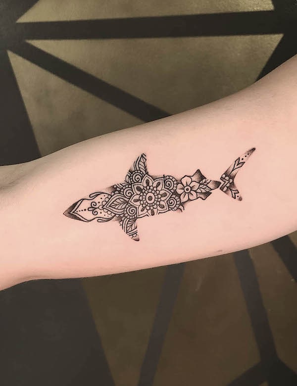 Mandala shark tattoo by @raymond.ink