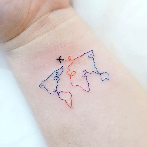 Map and plane tattoo by @tattooist_arar