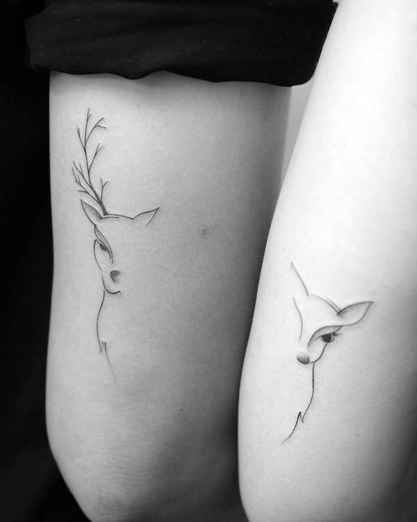 Matching deer tattoos for minimalist by @ga_rolll