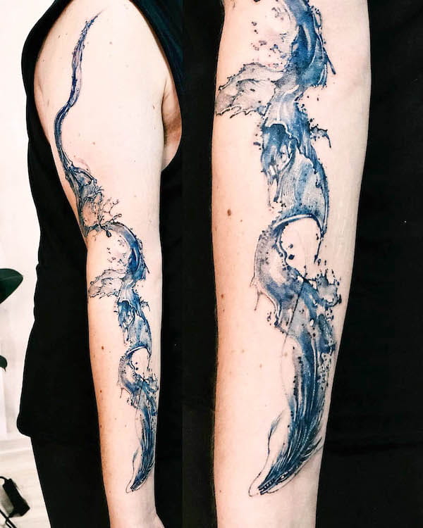 Matching water full sleeve tattoos by