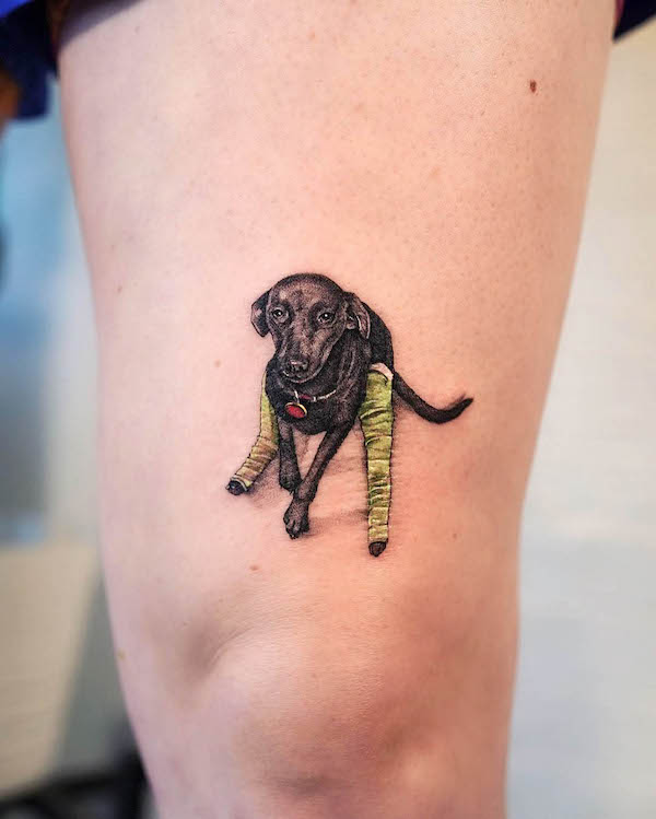 Meaningful dog leg tattoo by @ink.tonight_doartink