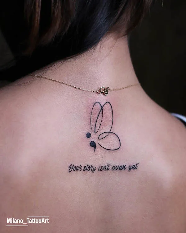 Meaningful semicolon butterfly tattoo by @milano_tattooart