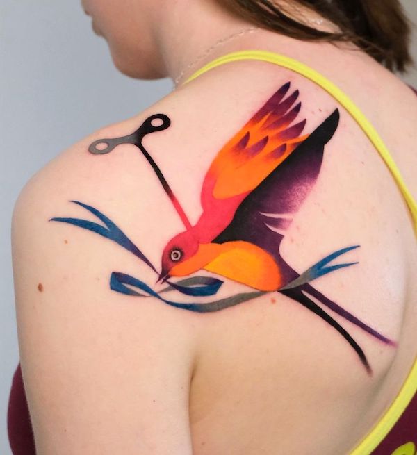 Mechanical swallow in bold colors by @sabchi_tat