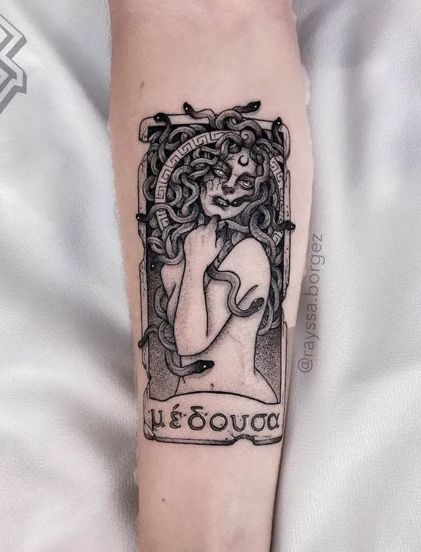 Medusa tarot card tattoo by @rayssa.borgez