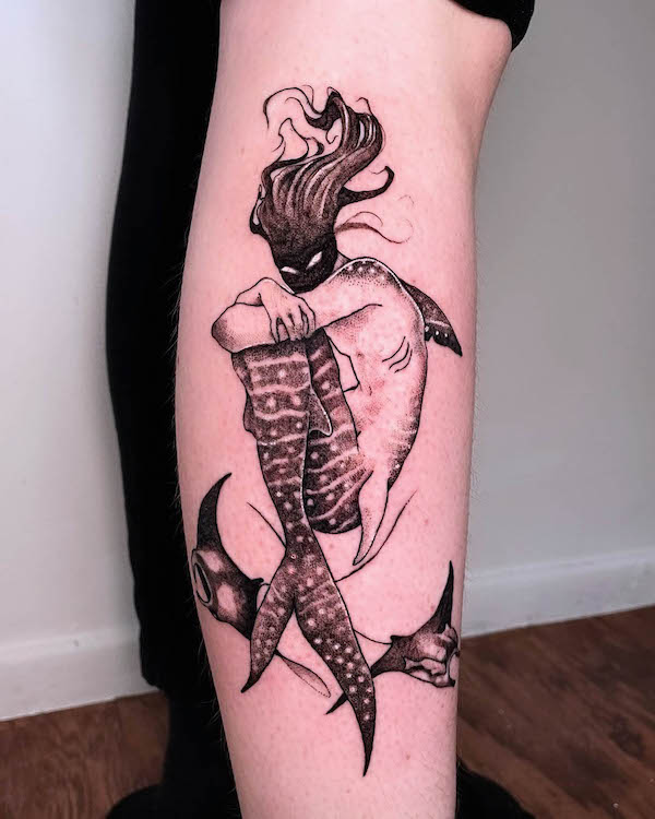 Mermaid shark tattoo by @jarhn_tattoos