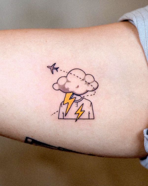 Mind cloud and airplane tattoo by @bongkee_