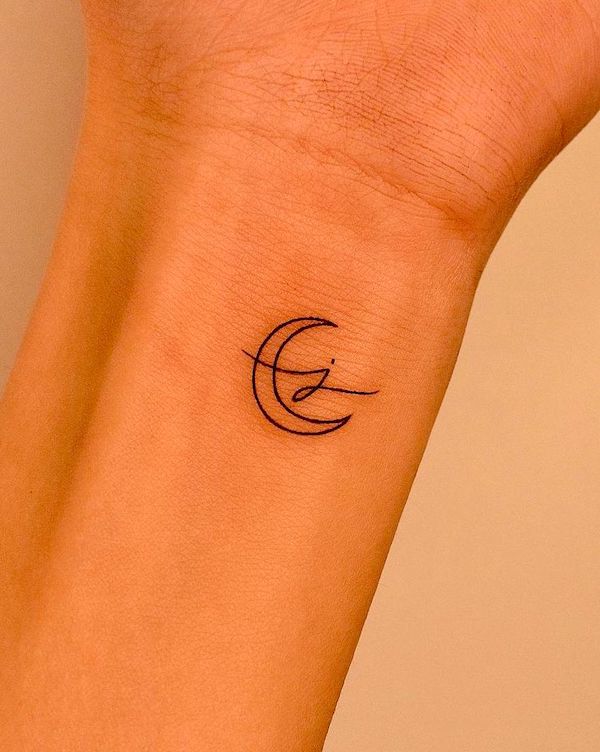 Minimalist moon and initial tattoo by @tattooer_jina