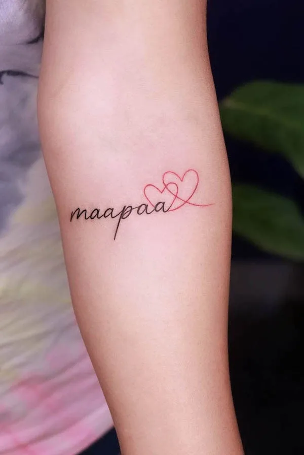 Simple mom dad heart shape tattoo by @blue_heaven_tattooz