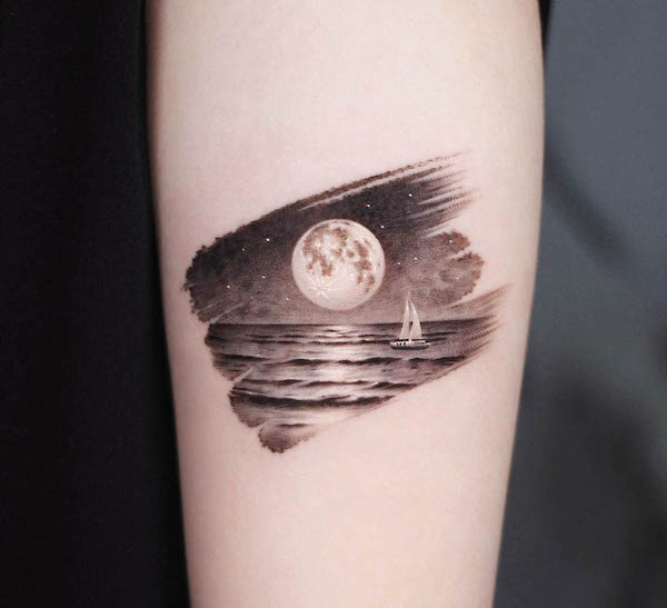 Moon lit night and seascape by @tattooist_dh