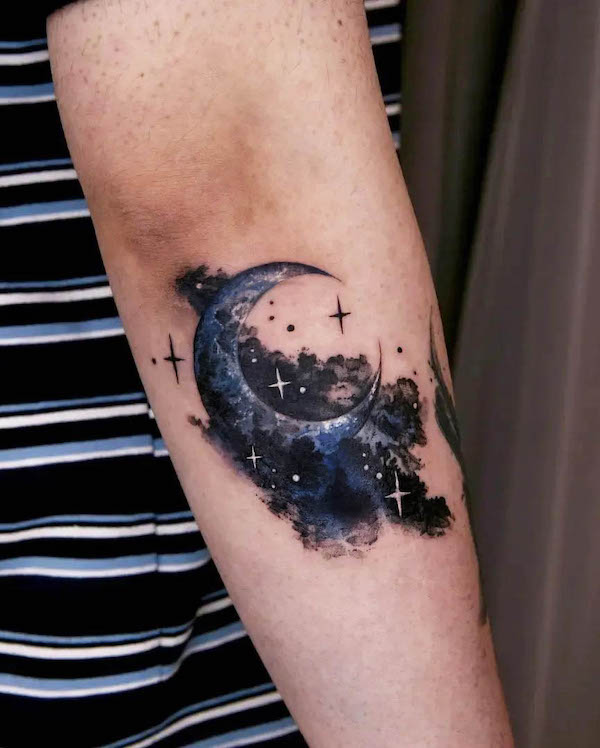 Moon lit sky elbow tattoo by @tattooist_danha