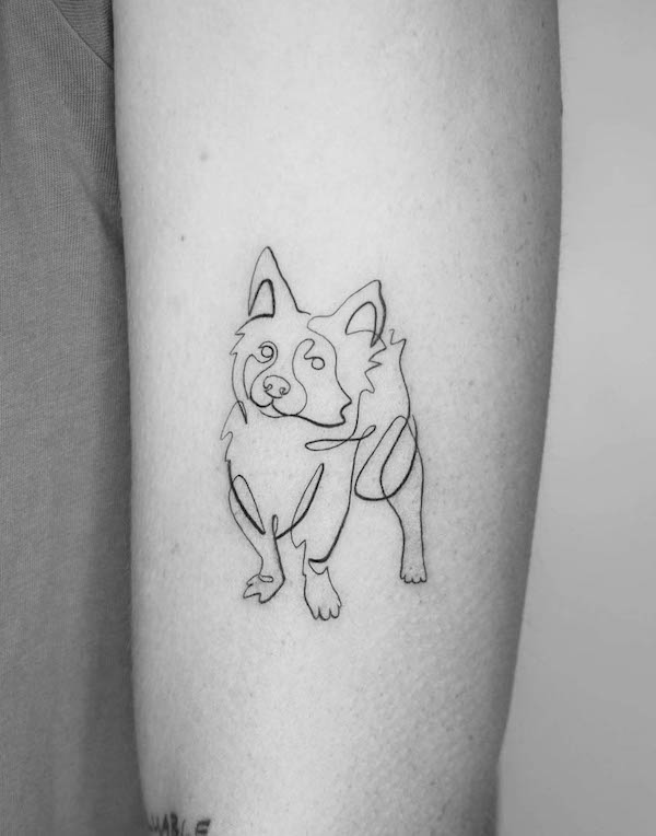 One-line dog tattoo by @nowyprojekt