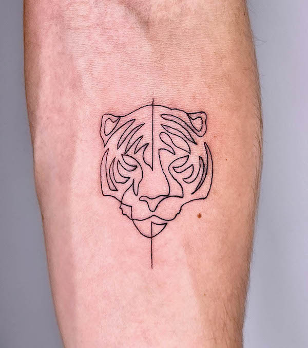 One-line tiger tattoo by @xenia_tats