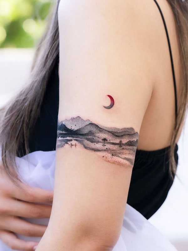 Oriental mountain armband tattoo by @nicole_inkart