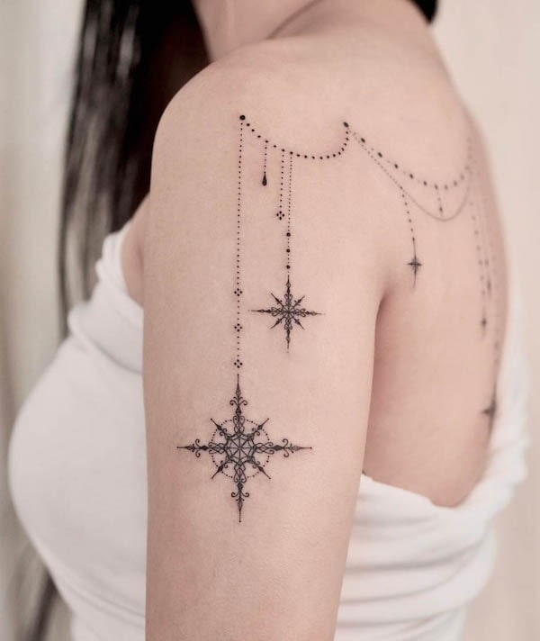 Ornamental nautical star pendant tattoo by @takeiteasyluv