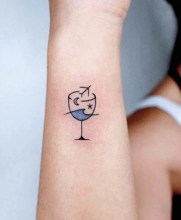 Plane and wine glass tattoo by @nieun_tat2