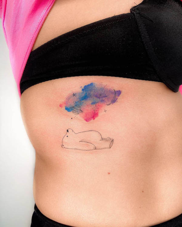 Rainbow cloud and polar bear tattoo by @juliananammy