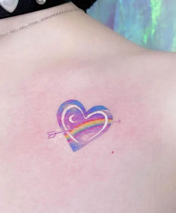 Rainbow heart tattoo by @plastic_tattoo