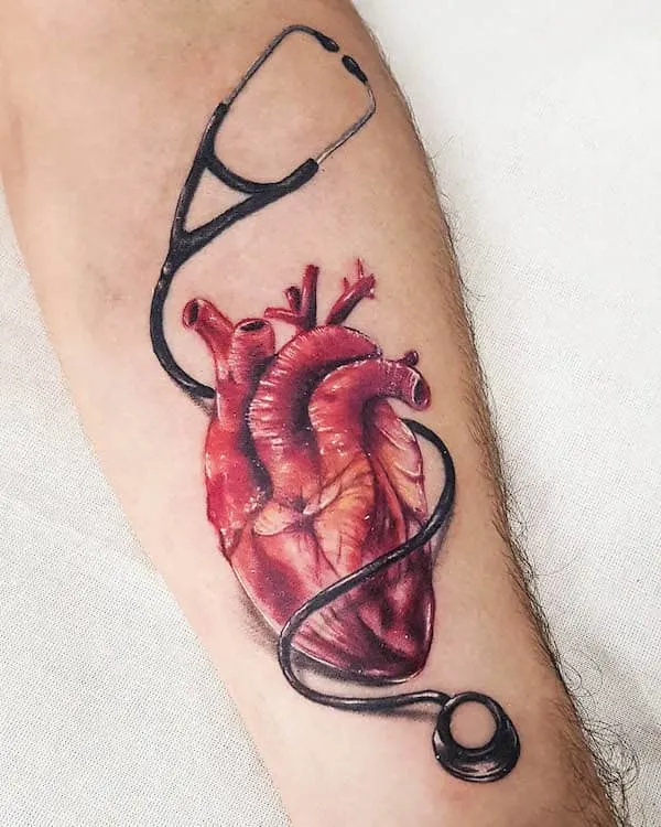 Realism anatomical heart tattoo for nurse by @vickybendayan.arte_